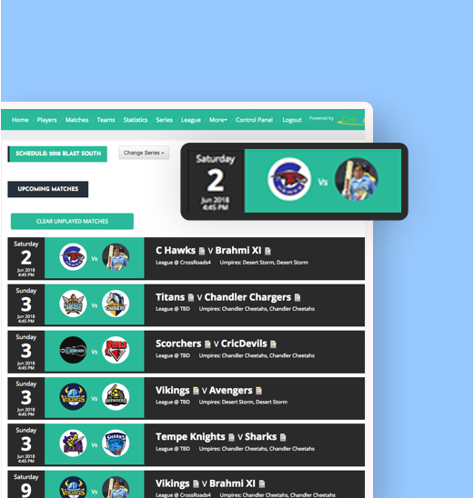 league management dashboard homepage
