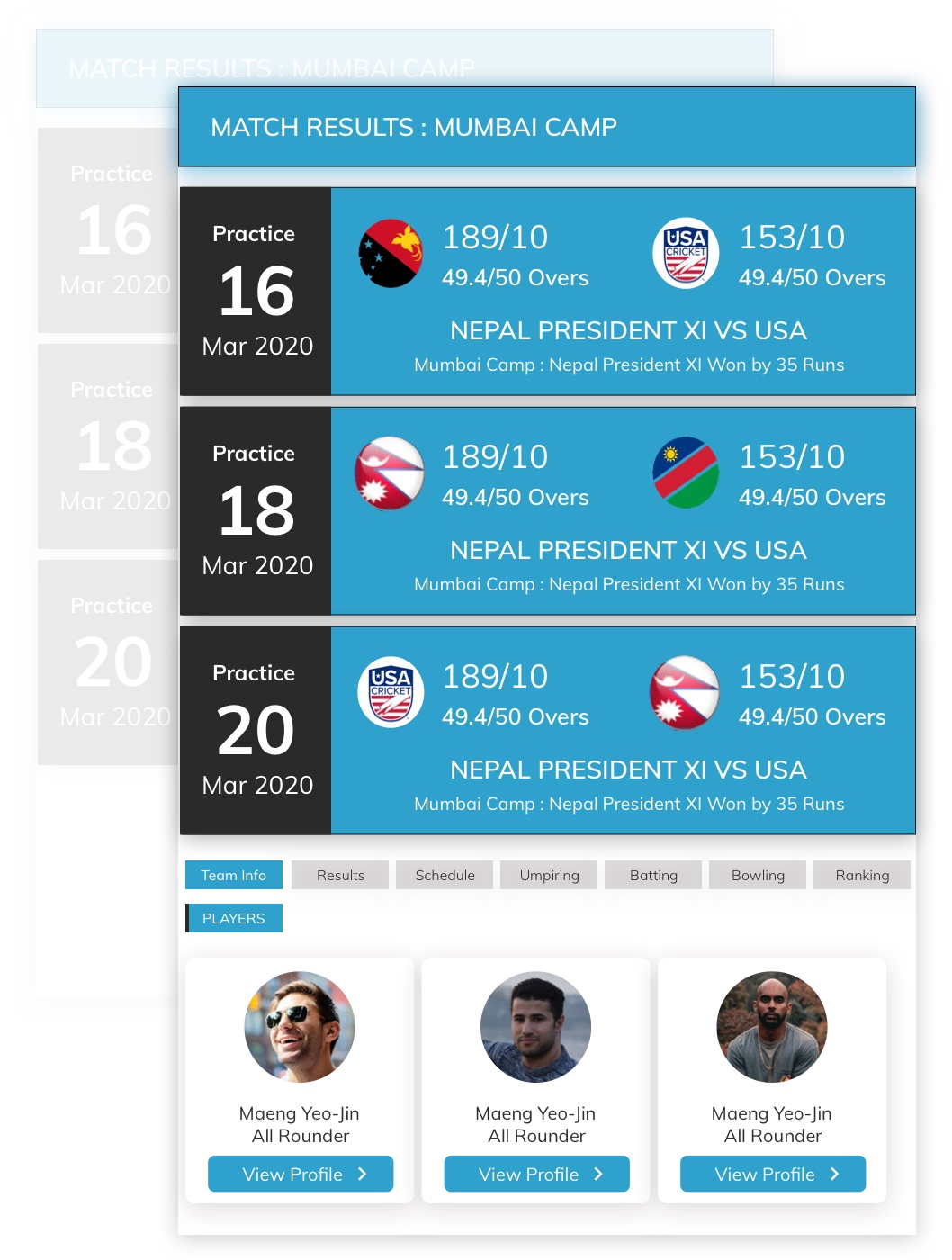 league management dashboard homepage