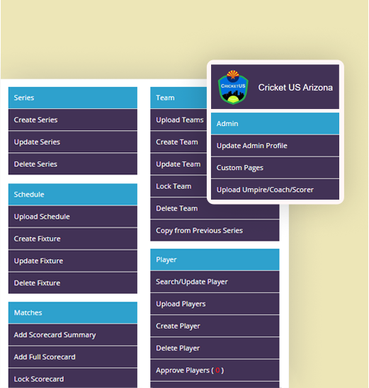league management dashboard homepage
